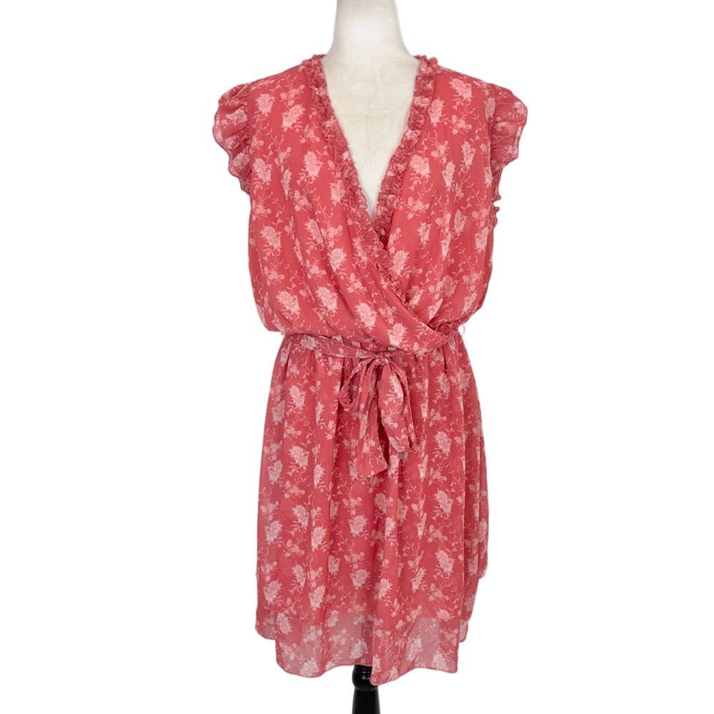Lois pink floral faux-wrap belted dress